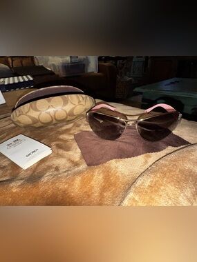 Coach Aviator Sunglasses with Pink Temple Accents and Brown Lenses